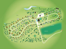 A map of cabins, treehouses, hideaways, private houses, woodland glade, river, activity centre, and parking at Thorpe Forest Silver Birch in Thorpe Forest