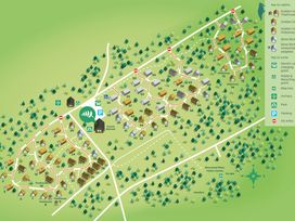 A map of Sherwood Forest Silver Birch with cabins numbered and key to cabin types and icons for parking archery and waste points