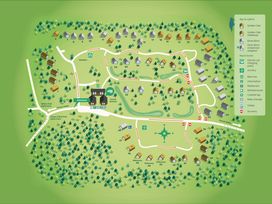 A map of cabins and forest trails with an entrance and various amenities at Cropton Silver Birch in Cropton Forest