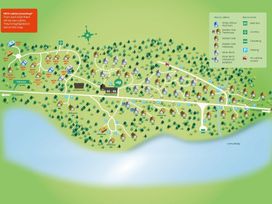 A resort map showing cabin locations near Loch Lubnaig with key for cabin types and activity icons at Strathyre Golden Oak in Strathyre Ben Ledi