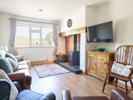 A living room with a fireplace and a television at Bryn Bras in Corwen