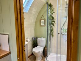 A bathroom with a shower and toilet at Willow in Llangurig near Llanidloes
