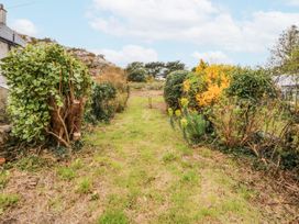 A garden pathway lined with bushes and flowers at East meets West Criccieth