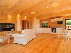 A living room with a sofa and television at Owl Lodge Menheniot