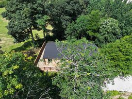 An aerial view of a building surrounded by trees at Owl Lodge Menheniot
