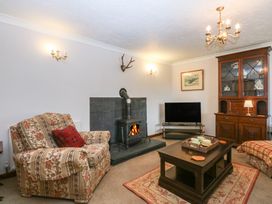 A living room with a fireplace and television at Tir Mawr in Llanfairpwllgwyngyll
