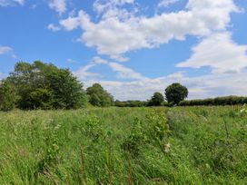 An open grassy field with scattered trees under a blue sky with clouds at 2 Beck Houses in Menethorpe near Malton