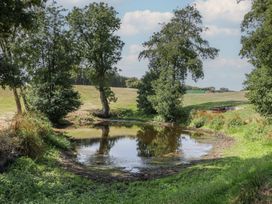 A pond surrounded by trees and grass at Hollie Raglan