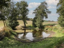 A pond surrounded by trees and grass at Poppy in Raglan