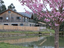 A house with a pond and cherry blossom trees at Lower Moorwood in Moorwood near Bovey Tracey