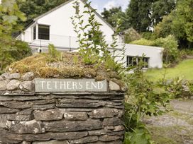 A stone sign with Tethers End in front of a house at Tethers End in Lindeth near Bowness-On-Windermere