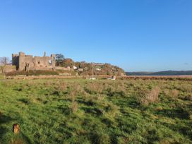 A view of a castle on a grassy area near the shore at 2 Strand Cottages in Carmarthen