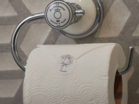 A bathroom with a toilet paper roll and holder at Ramson in Saltburn-By-The-Sea