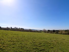 A green field with trees in the distance and blue sky above at Cwtch in Swyddffynnon near Pontrhydfendigaid