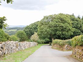 A road lined with trees and stone walls at Halshanger Barn Newton Abbot