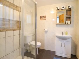 A bathroom with a shower, toilet, and sink at Bryn Y Garreg - The Wireless Free Farm (No Tech!) Y Trallwng