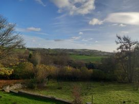 A view of a green landscape with trees and hills at Bryn Y Garreg Cottage - The Wireless Free Farm (No Tech!) Llangadfan near Llanwddyn