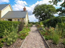 A garden path with plants and house at Hoddell Pitch Cottage Kinnerton near New Radnor