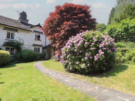 A garden with a house, bushes, flowers, and a pathway at Daffodils in Ambleside