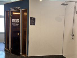 A sauna entrance and shower area at Atlantic Reach Leisure Club near Newquay