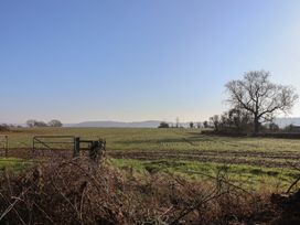 A field with tracks and trees under a clear sky at Curlew Cottage in North Curry near Taunton