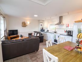 A living room and kitchen with furniture and appliances at Castle View Lodge Ilfracombe