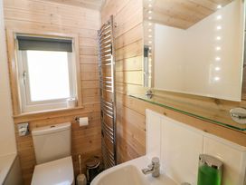 A bathroom with a toilet, sink, and towel rail at Dovestone Luxury Lodges (sleeps 6) - pet free, Greenfield