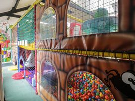 A play area with climbing structures and colorful balls at Gold Lodge (201) Talybont