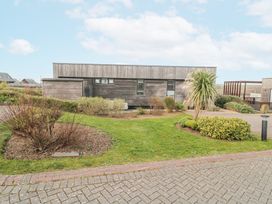 A modern wooden building with shrubs and a small palm tree in the garden at Hepworth in Portreath