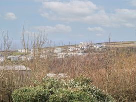 A landscape with leafless trees bushes and houses under a cloudy sky at Hepworth in Portreath