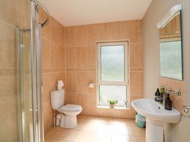 A bathroom with a shower, toilet, and sink at Beech Lodge in Foulksmills, County Wexford