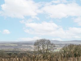 A rural landscape with trees, fields, and hills under a partly cloudy sky at Pheasants Rise Apartment in Ross-On-Wye