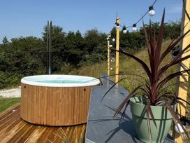 An outdoor area with a hot tub and plants at Reddaway Threshing Barn near Okehampton