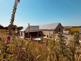 An outdoor view of a house with a pool at Reddaway Threshing Barn near Okehampton