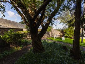 A garden with trees and a bench at Timberwick Green near Wooler