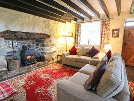 A living room with two sofas and a fireplace at Tyn Y Graig in Fairbourne