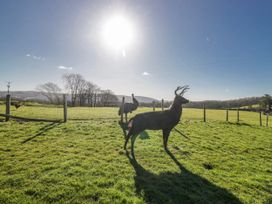 A deer sculpture in a field with a fence at High Ickenthwaite Farmhouse in Ulverston