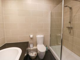 A bathroom with a shower and a toilet at The Retreat at Glanrannell Park House in Llansawel