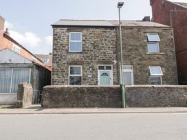 A stone house with two windows and a green door behind a low stone wall with a street lamp in front at Colliers Cottage in Cinderford