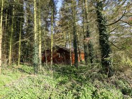 A wooden cabin surrounded by trees and dense green vegetation at Kestrel in Withern near Alford