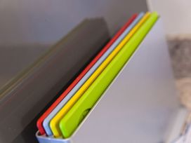 A set of cutting boards in a kitchen at Far Cliffs in St. Ives