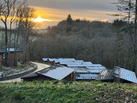 A view of cabins and trees during sunset at Woodland View 31 - The Hawthorns near Finlakes Holiday Park