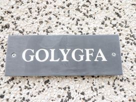 A name plaque displaying Golygfa at Golygfa, Pandy Tudur near Llanrwst