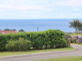 A view of the ocean with bushes and trees at St Marys in Penzance