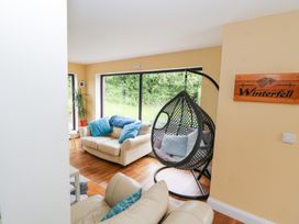 A living room with a sofa and hanging chair at Huath in Carrick on Shannon