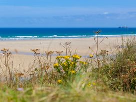 A beach view with grass and wildflowers at The Cottage in St. Ives