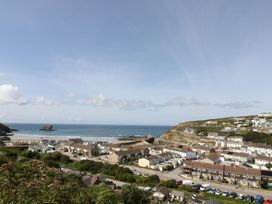 View of a beach and houses at Carn Brea in Redruth