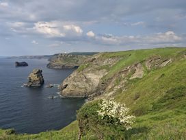 A coastal scene with cliffs and ocean at Tremorla in Boscastle