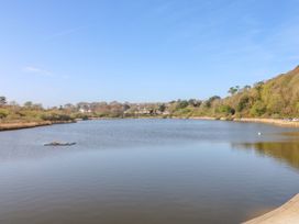 A view of a lake with trees and buildings at Trouts Reach Goldenbank near Budock Water