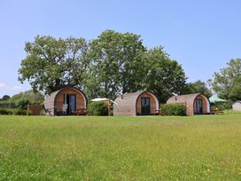 Three glamping pods in a grassy area at Honeypot Hideaways - Manuka